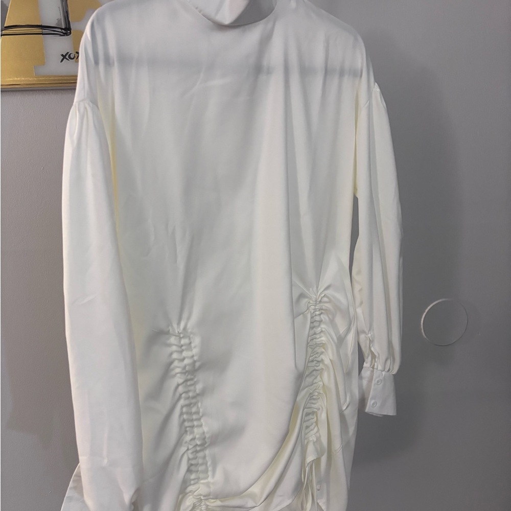 Boohoo White Ruched Long Sleeve Mini Dress